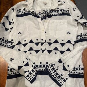 J. Crew White and Navy Button-Up Shirt